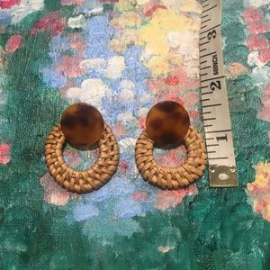 Anthropologie Tortoise Shell Rattan Drop Earrings